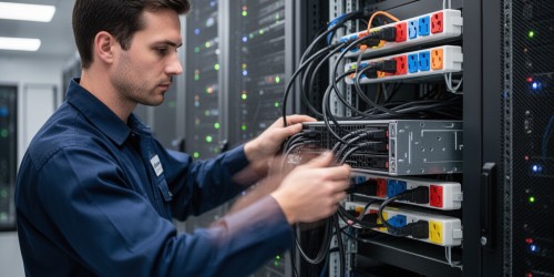 Storage com fontes de alimentação redundantes | Instalação correta com cada fonte conectada a uma rede elétrica independente.