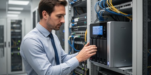 Storage NAS QNAP para backup de VM de IA local em empresas