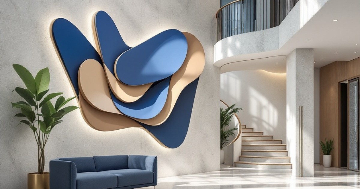 Logotipo 3D para parede em ambientes corporativos modernos