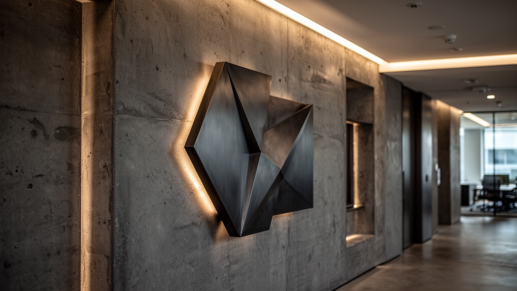 Recursos de iluminação que valorizam o logotipo na parede