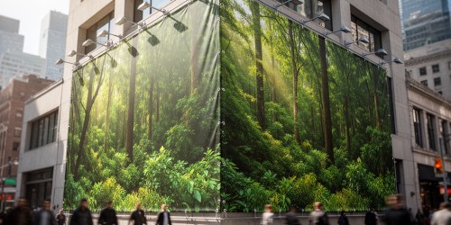 Fachada em lona com impressão fotográfica para maior impacto
