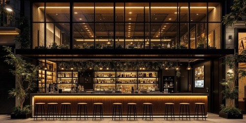Fachada com iluminação para bares que funcionam à noite