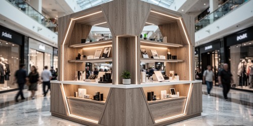 Ilha em MDF para shopping com alto impacto visual