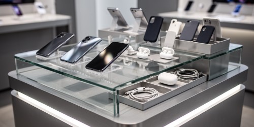 Expositor para celulares com espaço para acessórios