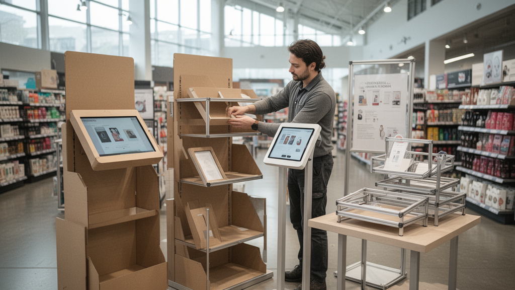 Entenda as diferenças entre displays, quiosques, placas e expositores