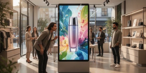 Quais benefícios o display em tamanho real oferece ao varejo moderno