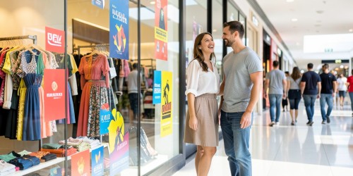 Adesivos de vitrine para lojas em shopping centers