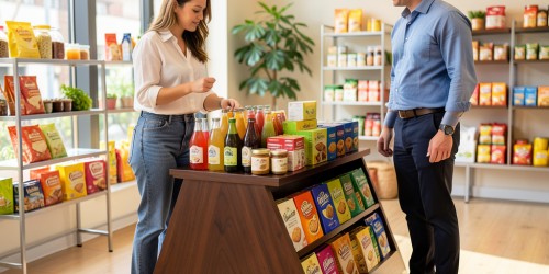 Quais produtos podem ser expostos em expositores de chão