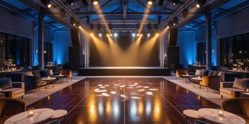 Espaço para confraternização com palco e pista de dança