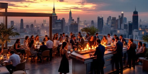 Espaços para festa com rooftop, parrilla e clima sofisticado