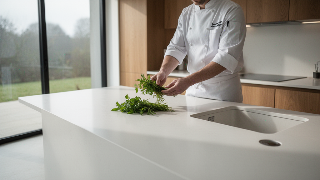 Bancada de cozinha em Corian: estética contínua, higiene e exclusividade