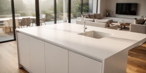 Bancada de cozinha em Corian para ambientes integrados