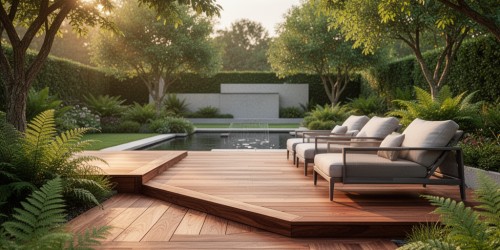 Deck de madeira sob medida para jardins e áreas de lazer