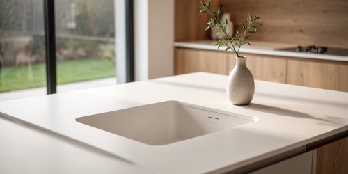 Bancada de cozinha em Corian com acabamento premium