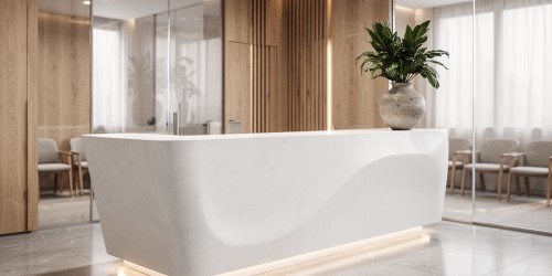 Bancadas em Corian para recepções de clínicas elegantes