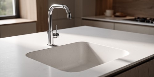 Bancada de cozinha em Corian com cuba esculpida