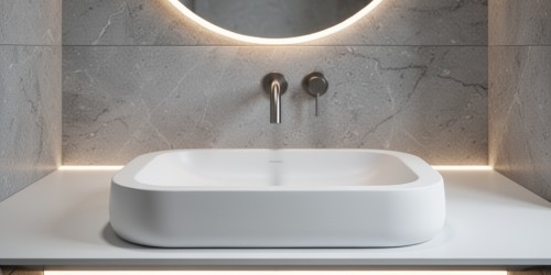 Cuba em Corian para lavabos de alto padrão