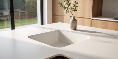 Pia de Corian sob medida com acabamento contemporâneo