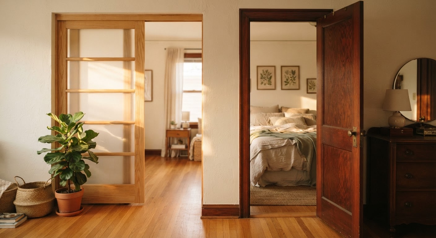 Como funcionam as portas de correr e de abrir no quarto