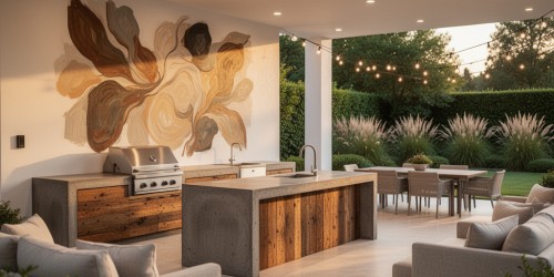 Ideias de decoração para área gourmet com arte externa