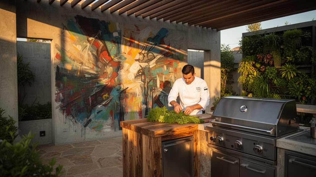 Como a decoração de área gourmet com arte externa eleva o ambiente?