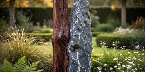 Escultura rústica para jardim combina com madeira e pedra?