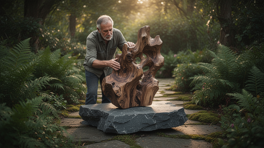 O que define uma escultura rústica para jardim e por que ela funciona