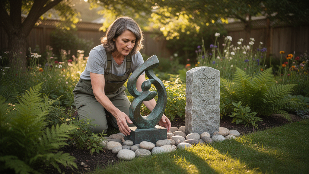 Como usar ideias de arte para jardim com esculturas e placas?