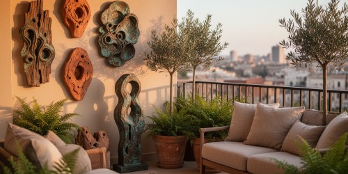 Como decorar varanda com esculturas e placas artesanais?