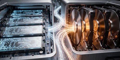 Como o storage híbrido combina discos e flash?