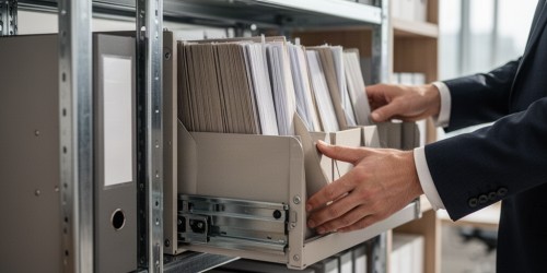Como organizar documentos vitais usando um sistema de arquivo deslizante para escritórios