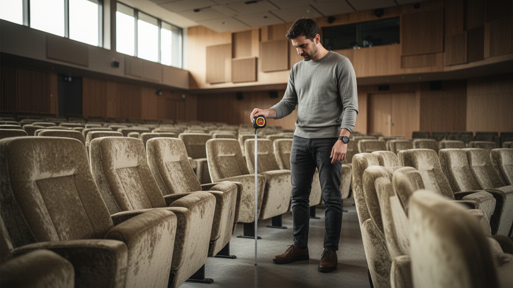 Como comparar largura, profundidade e passagem em cadeiras de auditório
