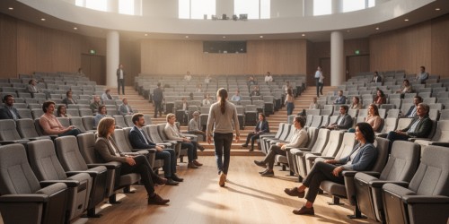 Quais medidas garantem conforto e circulação em auditórios