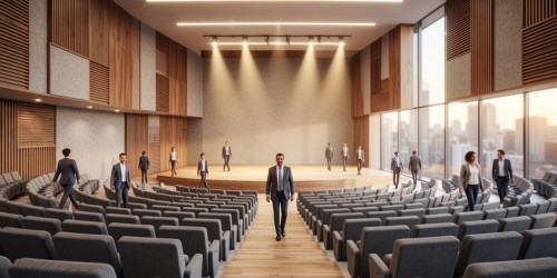 Como projetar um auditório para um prédio comercial: layout, conforto e fluxo